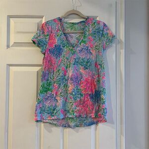Lilly Pulitzer Women's Floral Scoop Neck T-Shirt Size S Multicolor